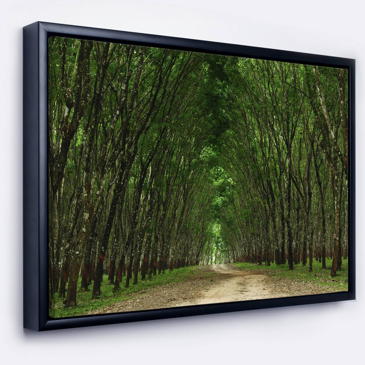 Designart - Pathway in Thick Green Forest - Landscape Photography Canvas Print in Black Frame